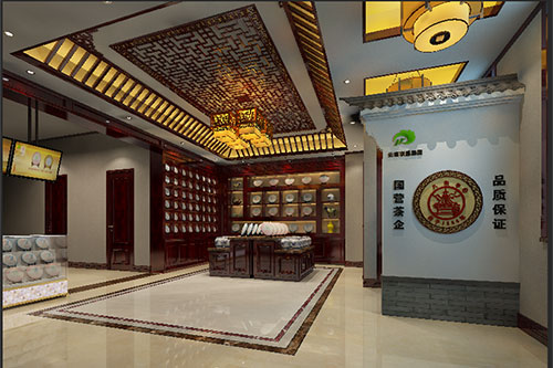 诏安古朴典雅的中式茶叶店大堂设计效果图